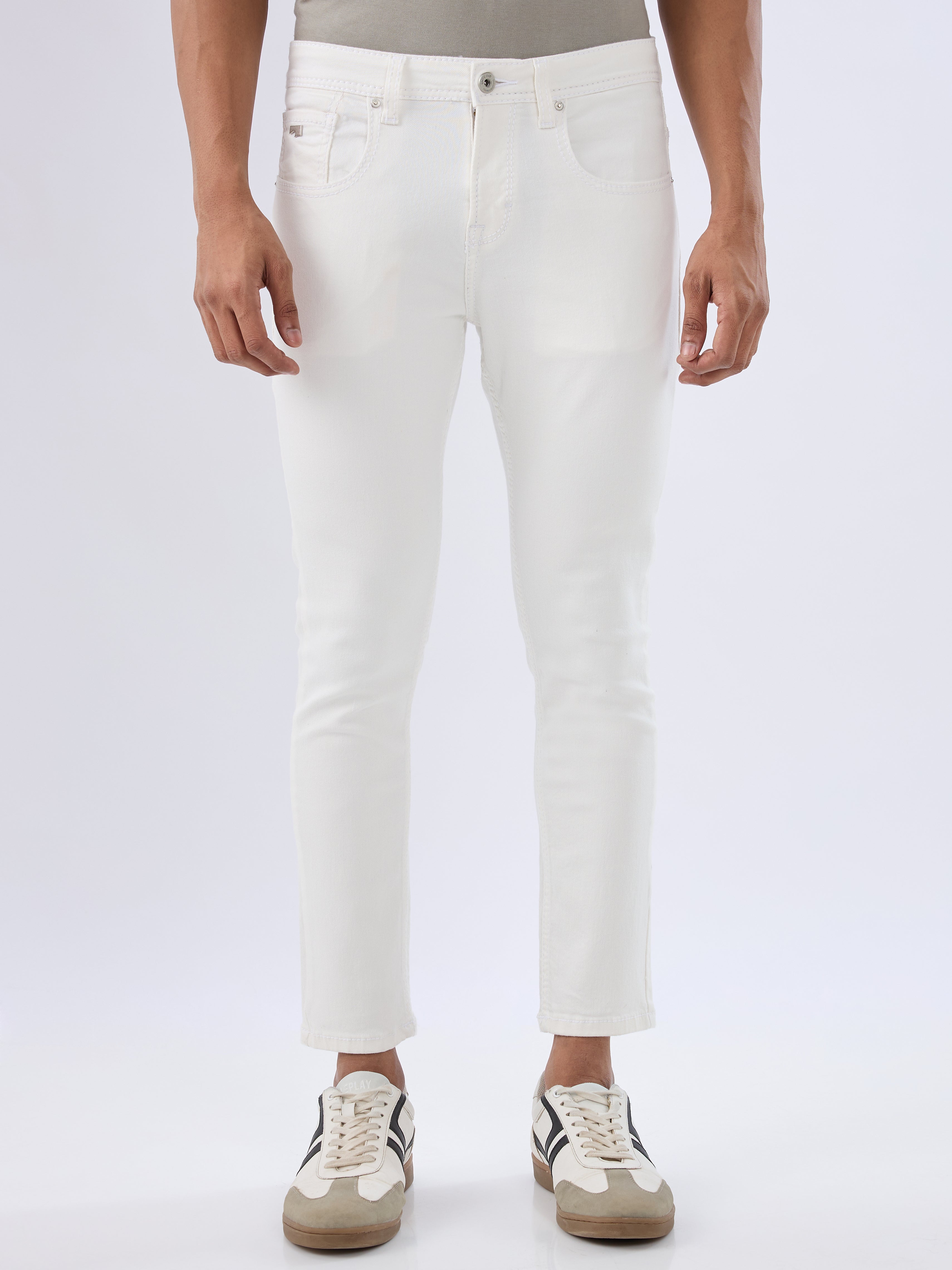 Spykar White Slim Fit Mid Rise Jeans For Men