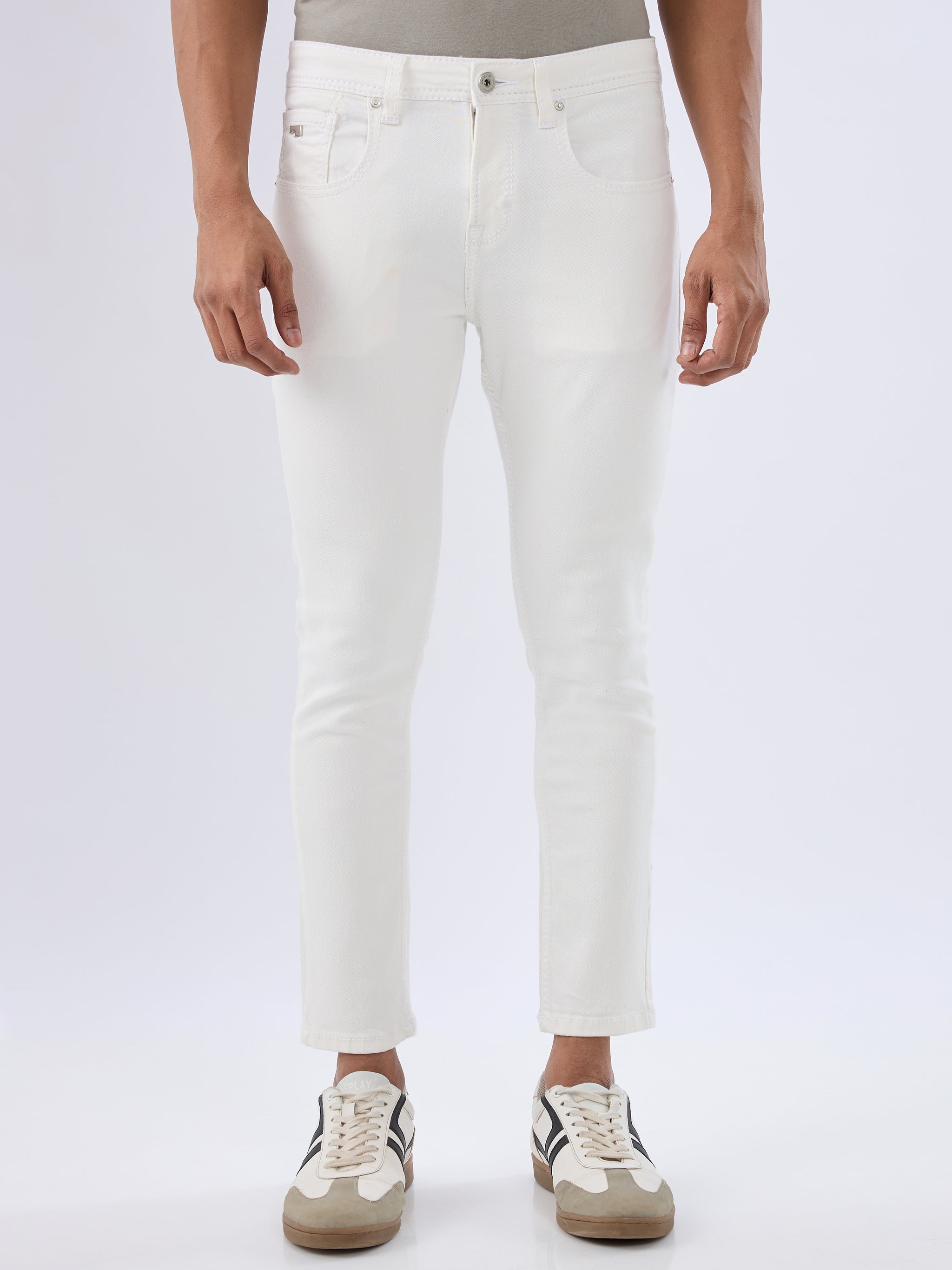 Men Jeans Slim Fit White Mid Rise