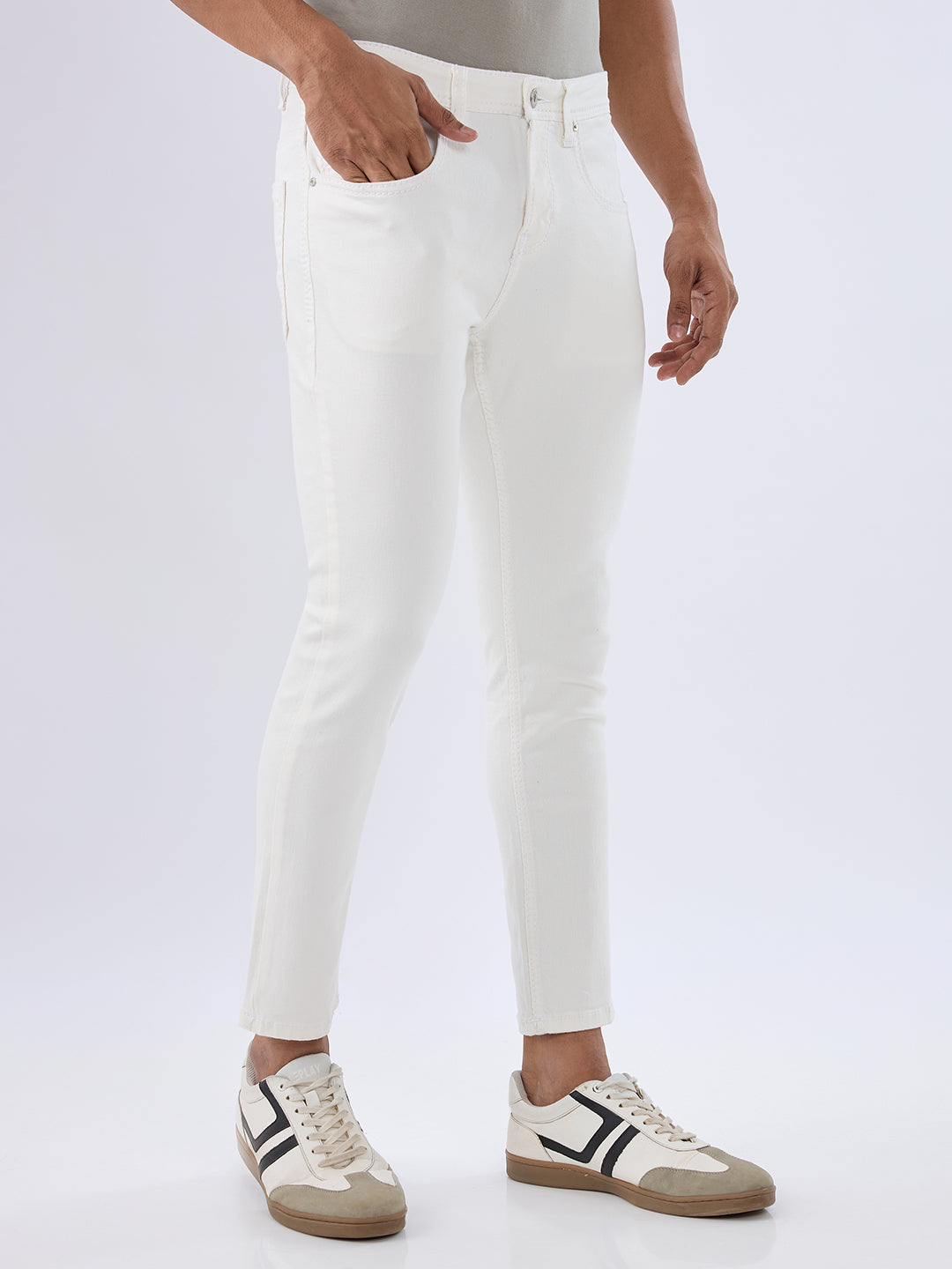 Men Jeans Slim Fit White Mid Rise