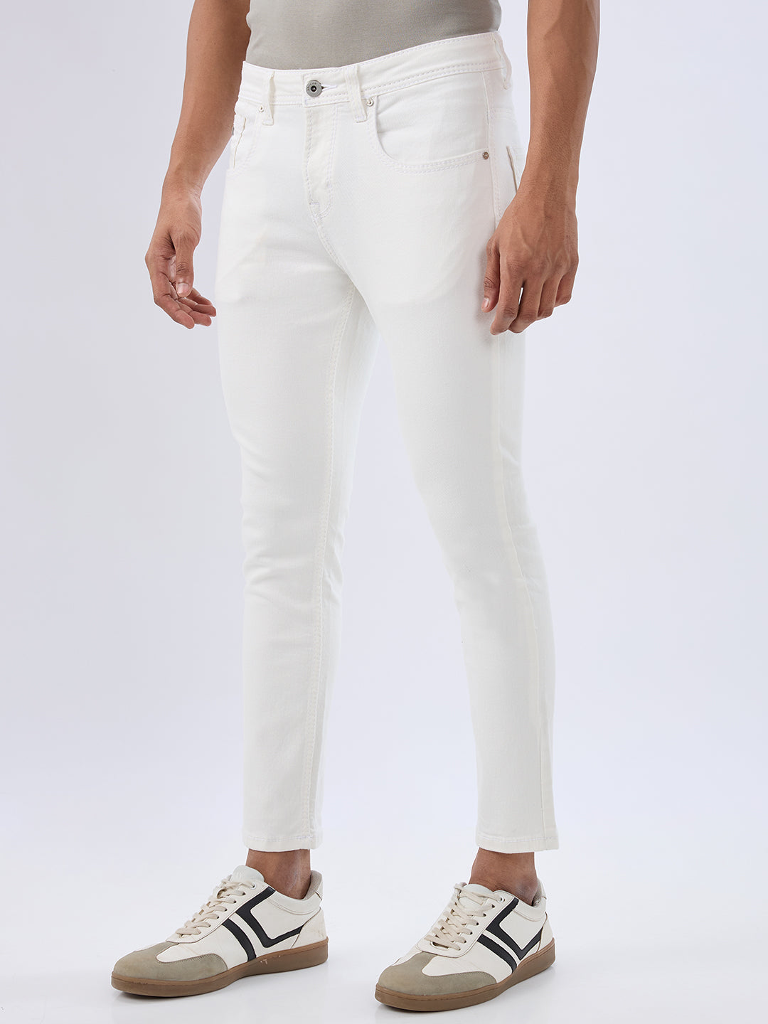 Spykar White Slim Fit Mid Rise Jeans For Men
