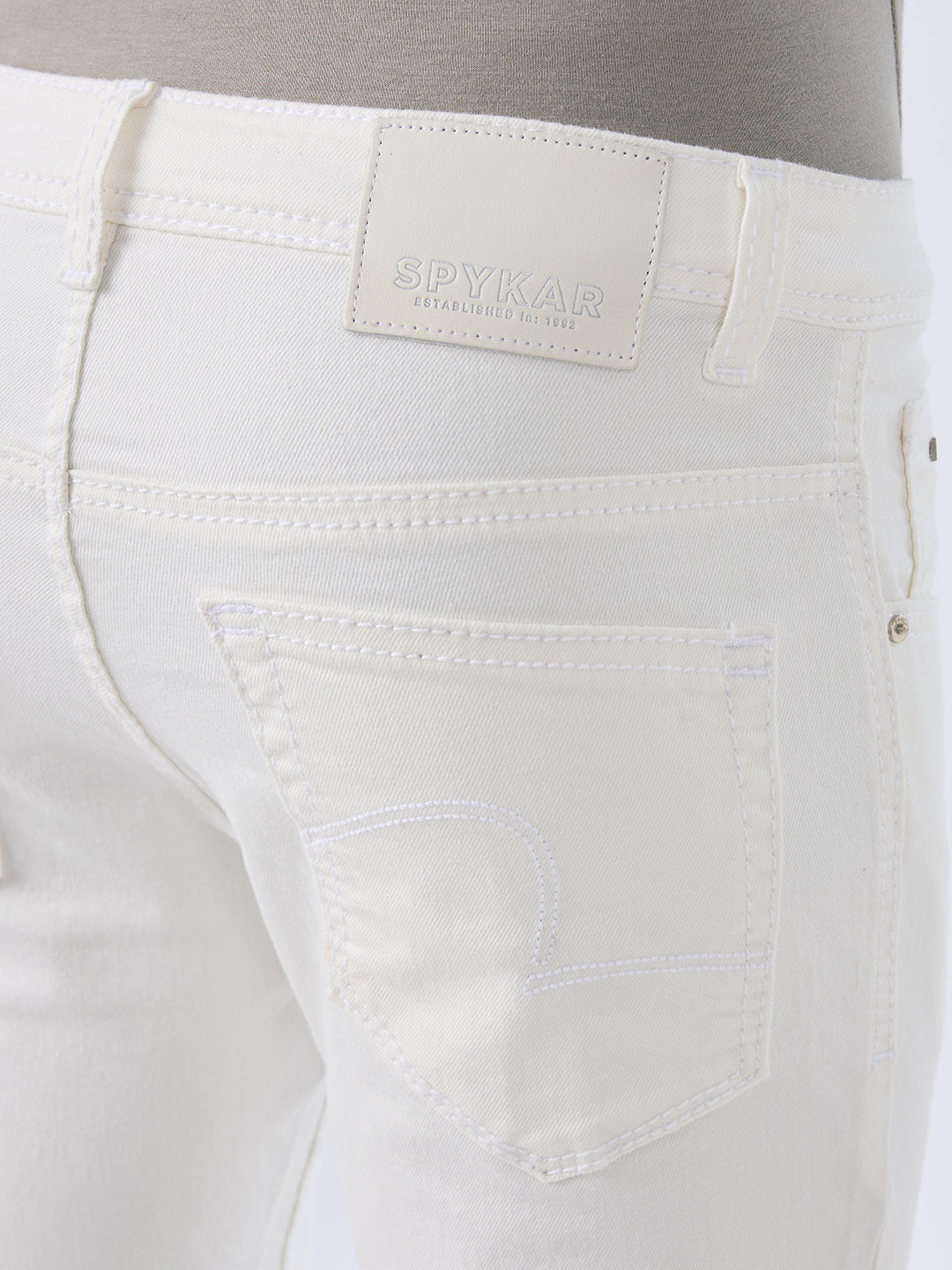 Men Jeans Slim Fit White Mid Rise