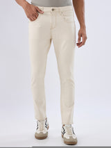 Men Kano Jeans Slim Fit Beige Mid Rise