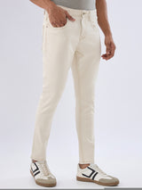 Men Kano Jeans Slim Fit Beige Mid Rise