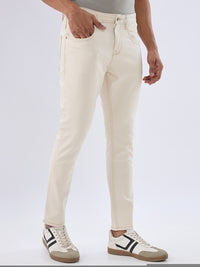 Men Kano Jeans Slim Fit Beige Mid Rise