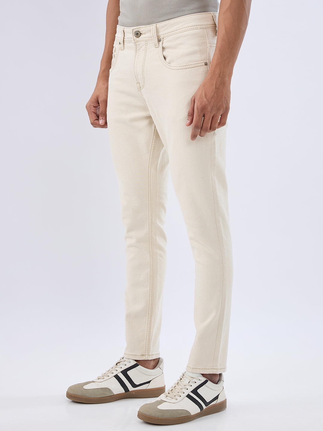 Spykar Ecru Slim Fit Mid Rise Jeans For Men