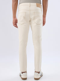 Men Kano Jeans Slim Fit Beige Mid Rise