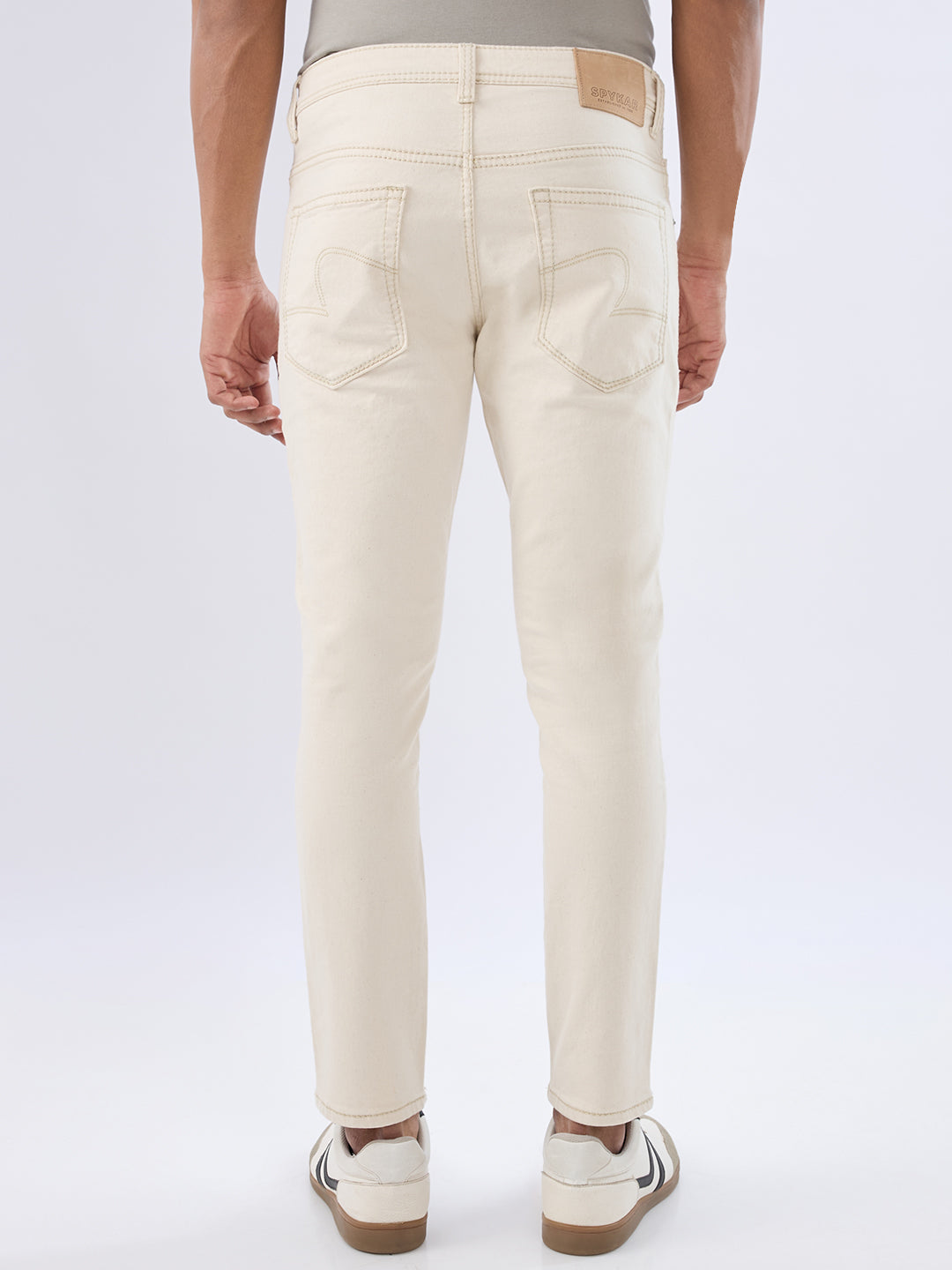 Men Kano Jeans Slim Fit Beige Mid Rise