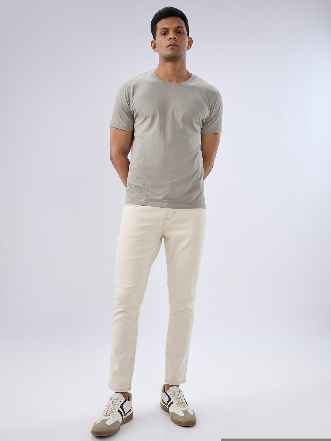 Men Kano Jeans Slim Fit Beige Mid Rise