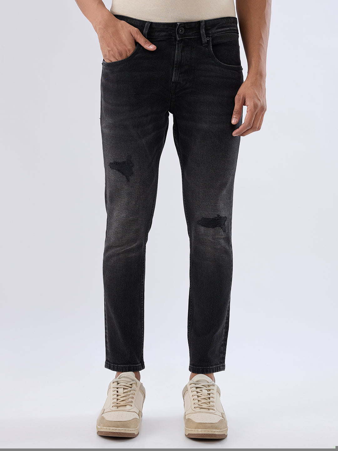 Men Kano Jeans Slim Fit Black Mid Rise