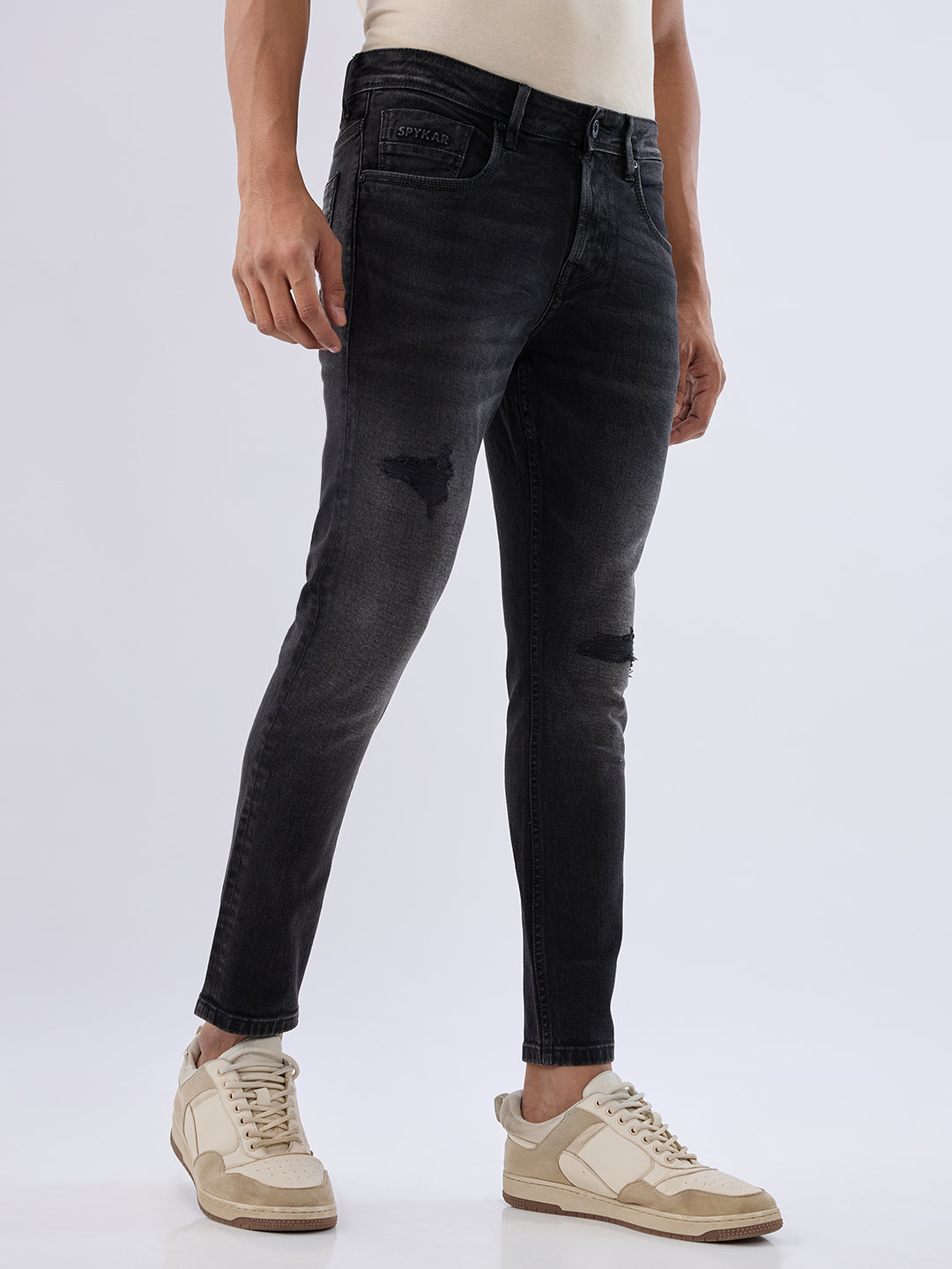 Men Kano Jeans Slim Fit Black Mid Rise