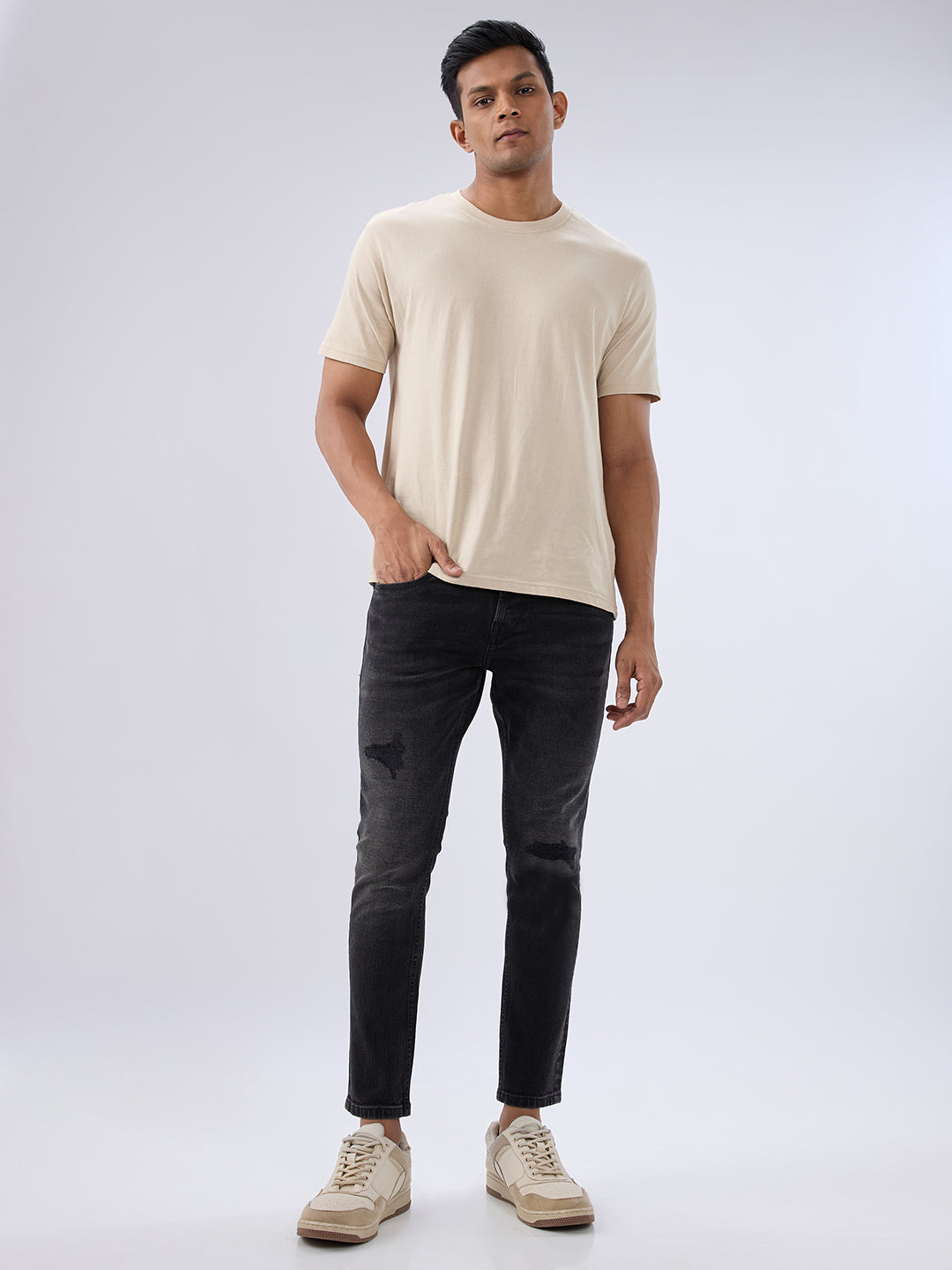Men Kano Jeans Slim Fit Black Mid Rise