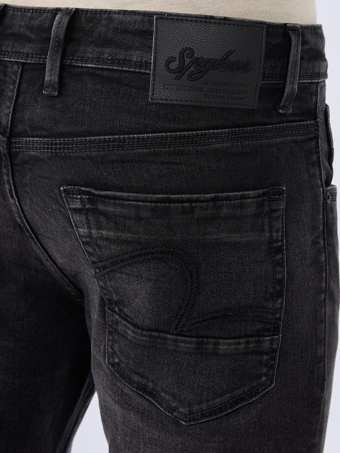 Men Kano Jeans Slim Fit Black Mid Rise