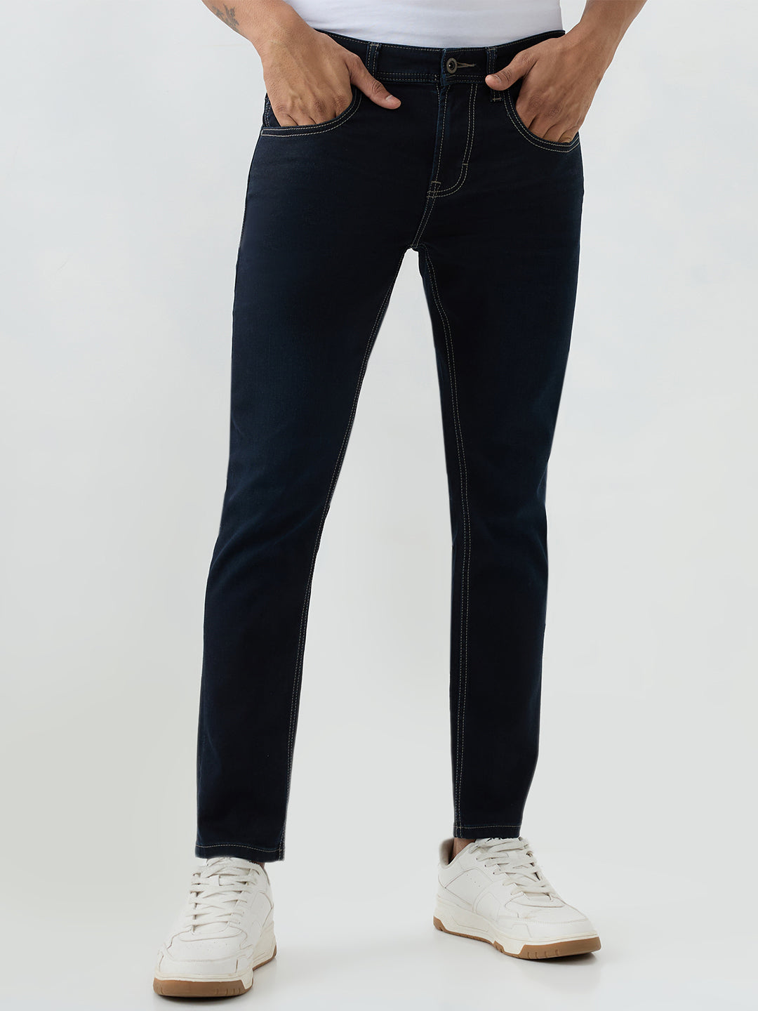 Spykar Dark Blue Slim Fit Mid Rise Jeans For Men
