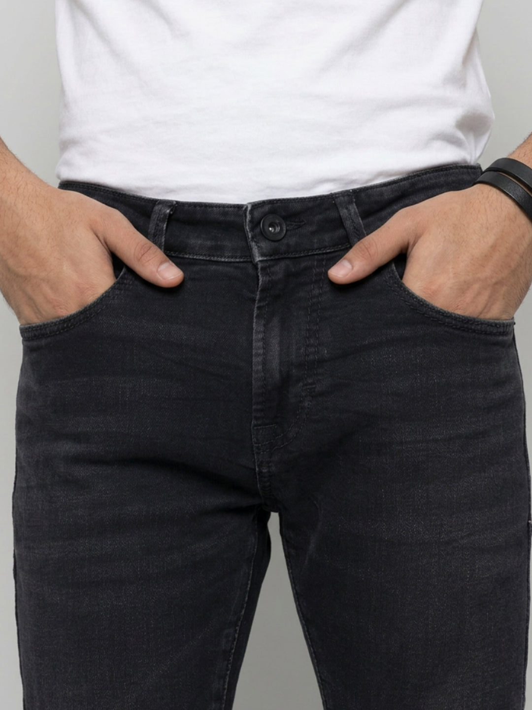 Men Kano Jeans Slim Fit Black Mid Rise