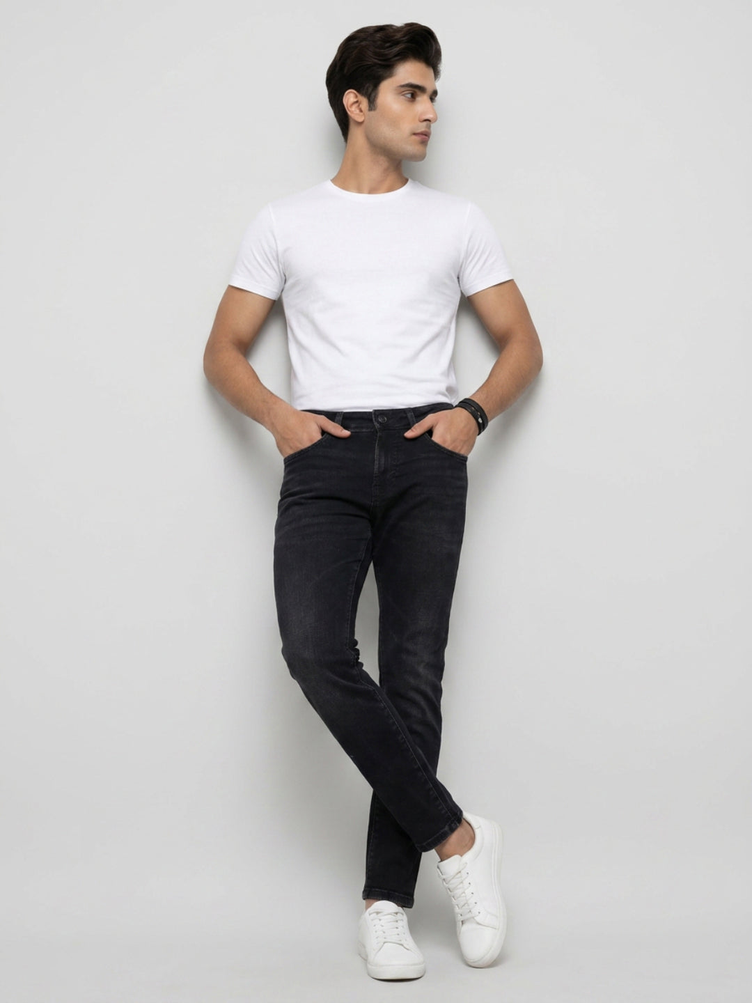 Men Kano Jeans Slim Fit Black Mid Rise