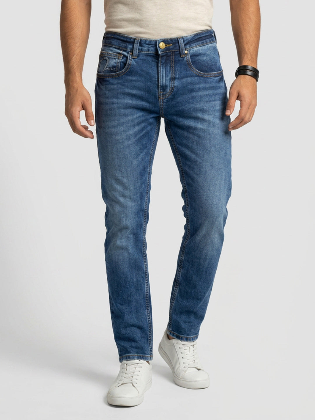 Men Kano Jeans Slim Fit Mid Blue Mid Rise