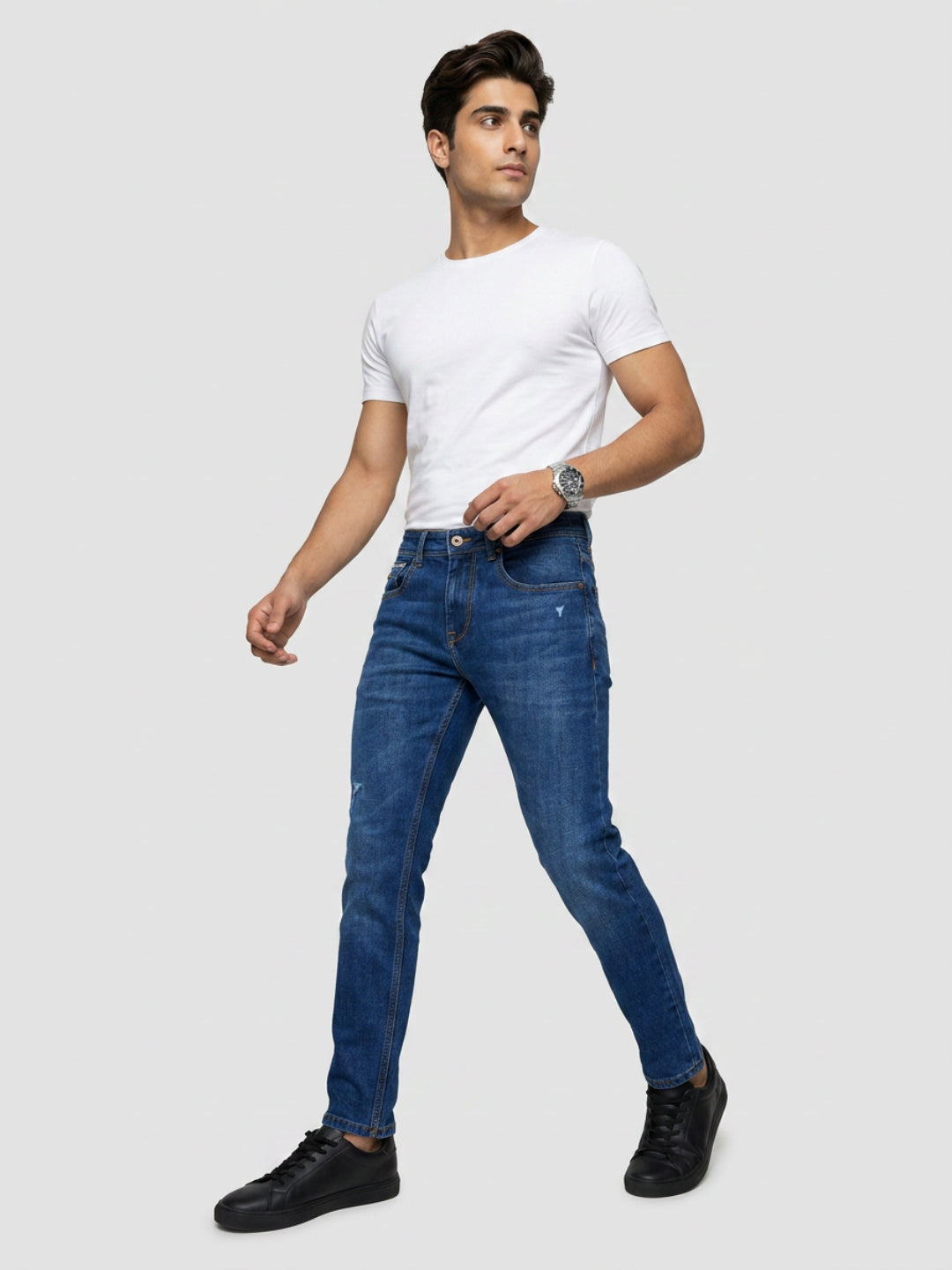 Men Kano Jeans Slim Fit Dark Blue Mid Rise