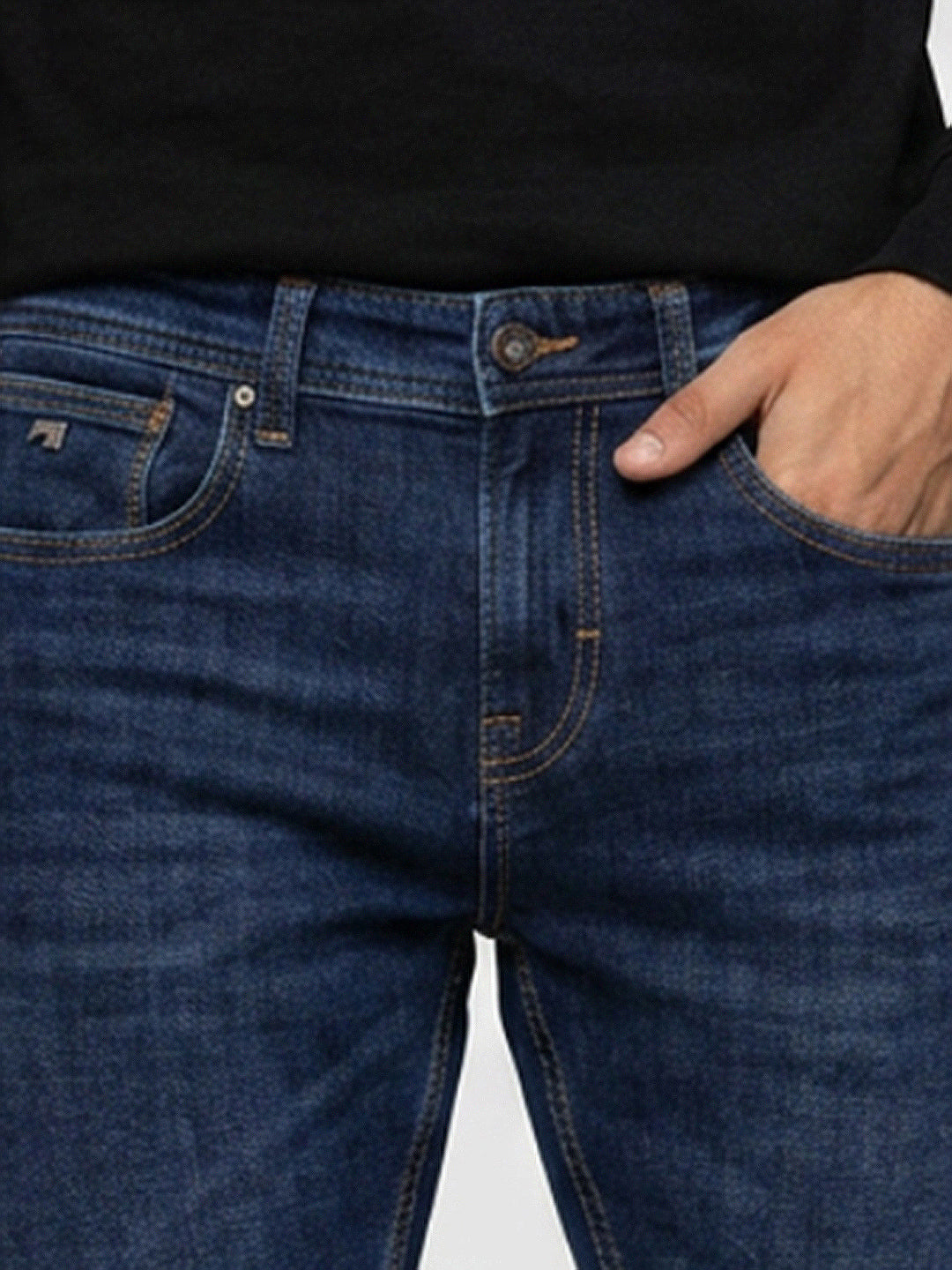 Men Kano Jeans Slim Fit Dark Blue Mid Rise