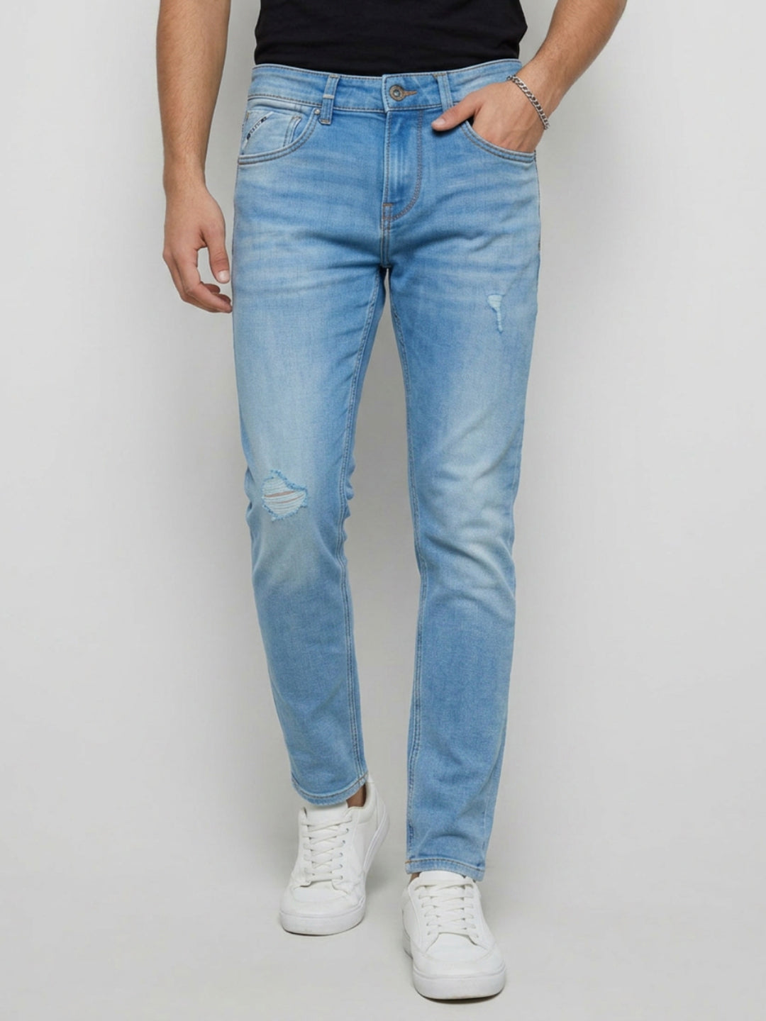 Men Kano Jeans Slim Fit Light Blue Mid Rise