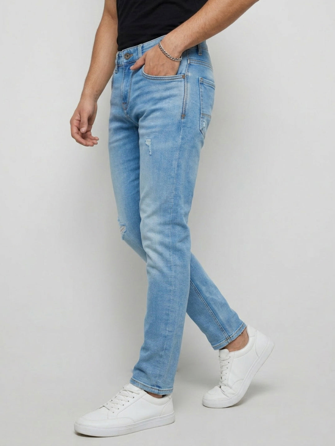 Men Kano Jeans Slim Fit Light Blue Mid Rise