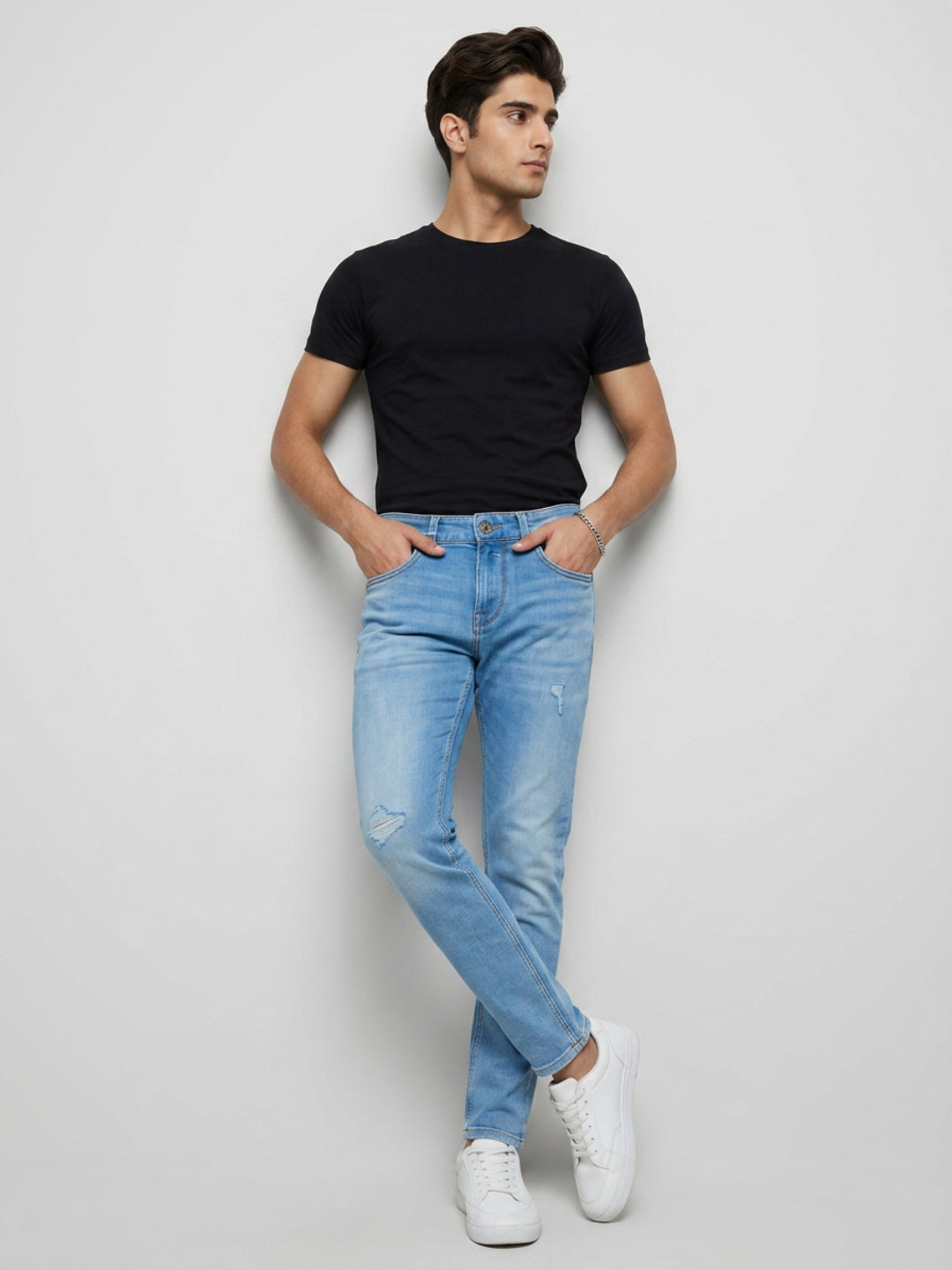 Men Kano Jeans Slim Fit Light Blue Mid Rise