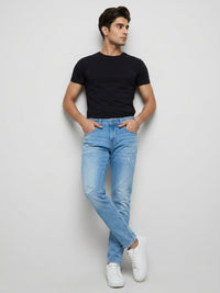 Men Kano Jeans Slim Fit Light Blue Mid Rise