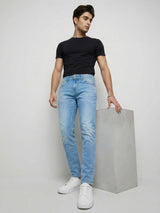 Men Kano Jeans Slim Fit Light Blue Mid Rise