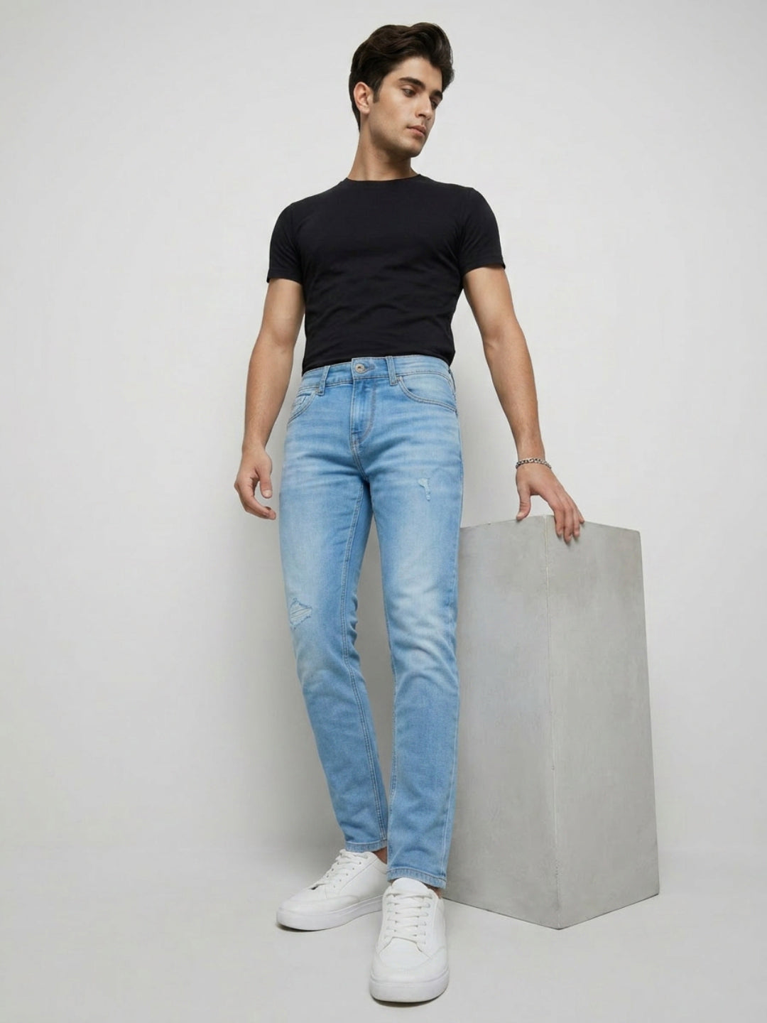 Men Kano Jeans Slim Fit Light Blue Mid Rise