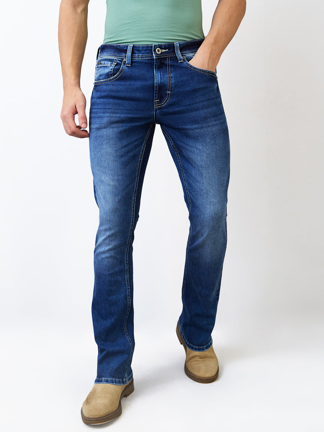 Spykar Regular Fit Mid Rise Cotton Jeans For Men