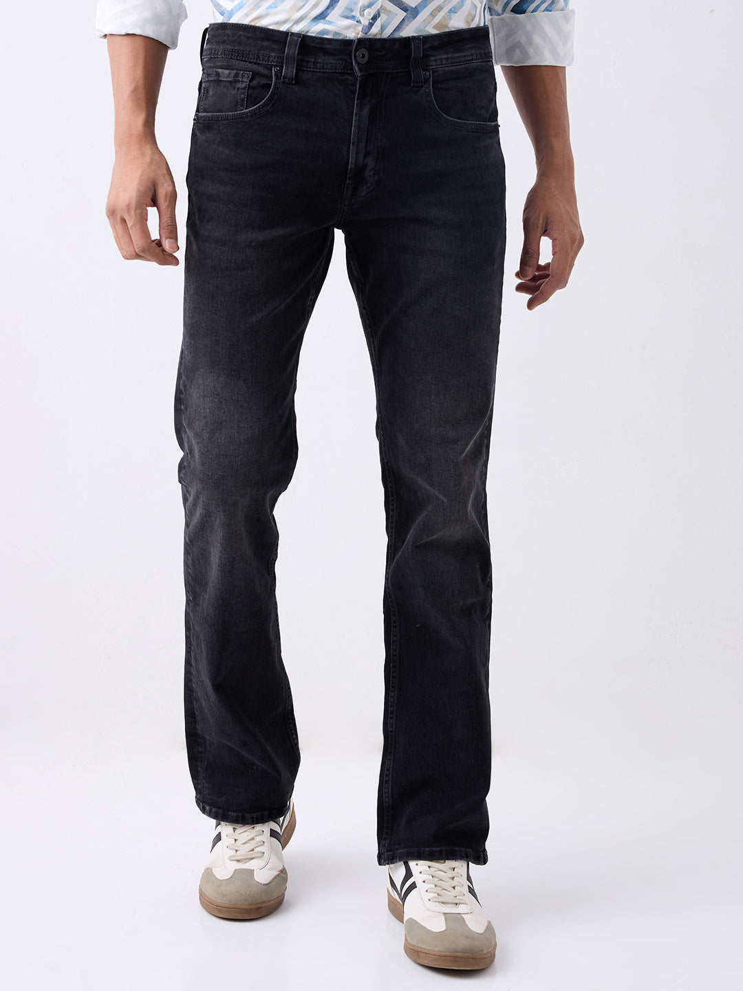Spykar Black Mid Rise Boot Cut Casual Jeans For Men
