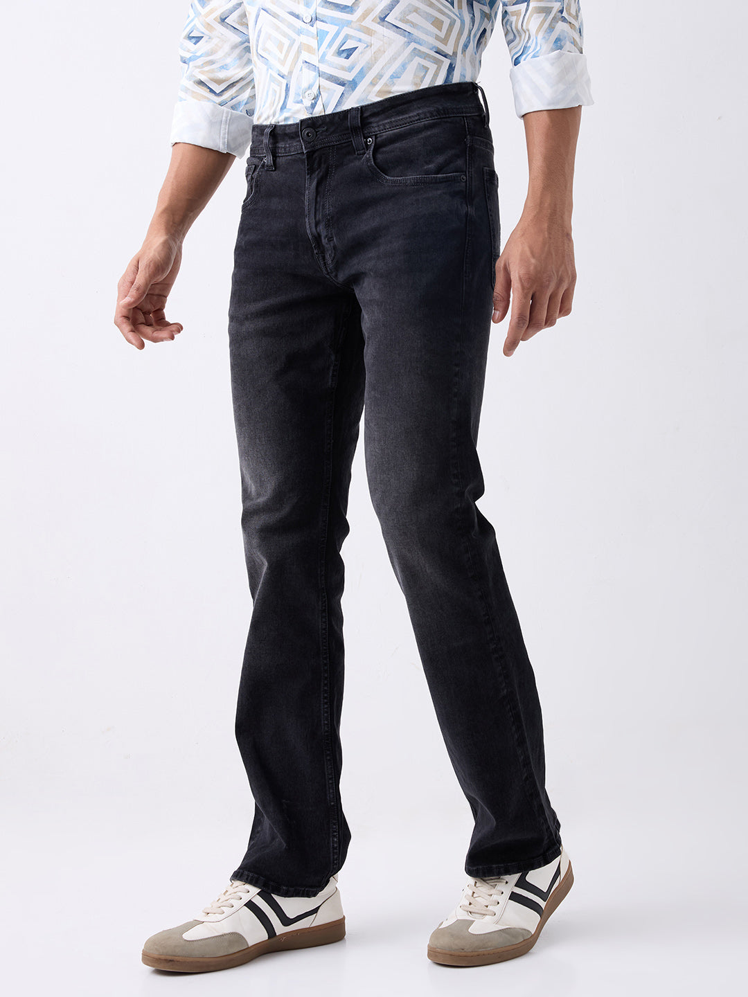 Spykar Black Mid Rise Boot Cut Casual Jeans For Men