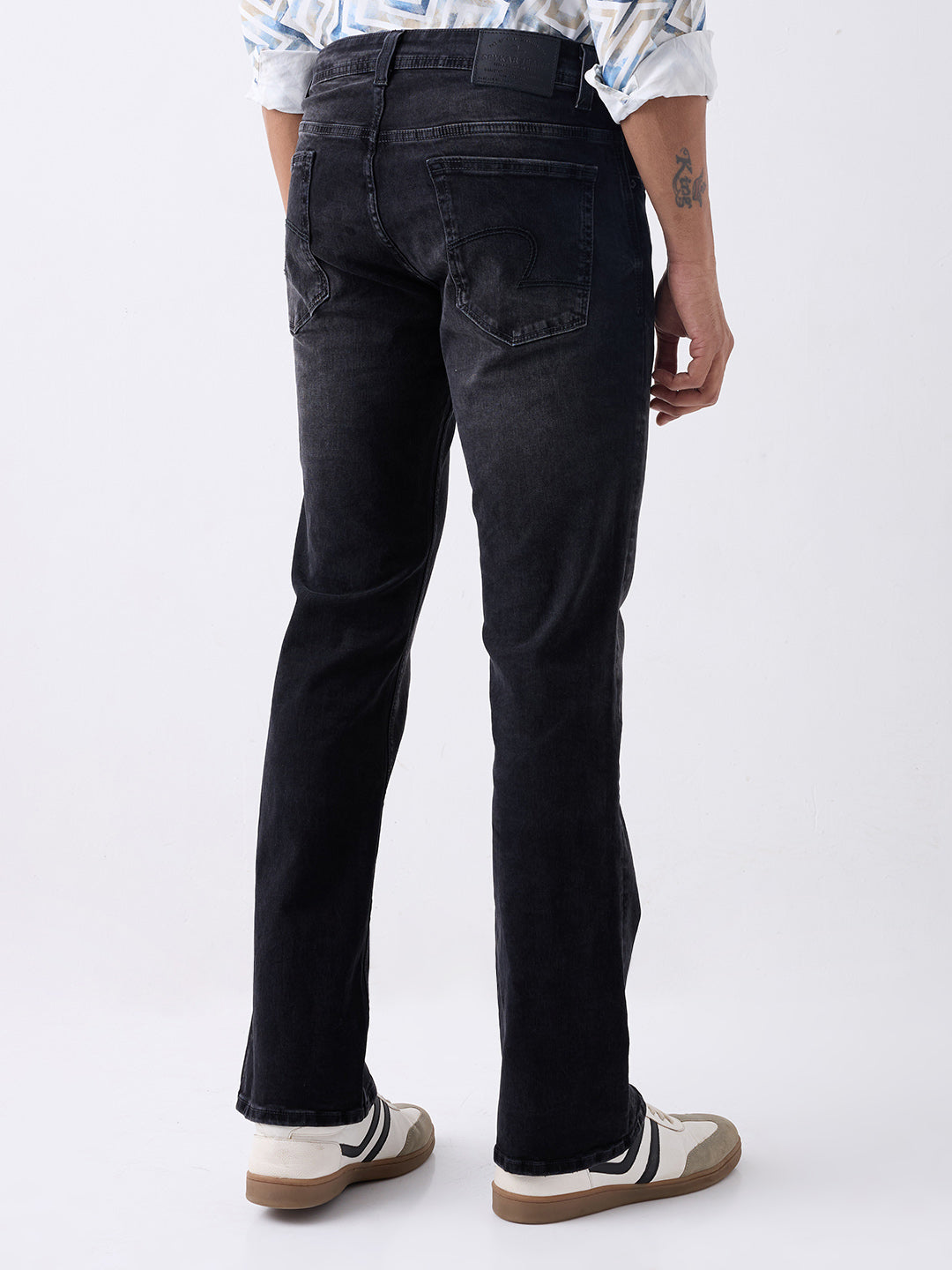Spykar Black Mid Rise Boot Cut Casual Jeans For Men