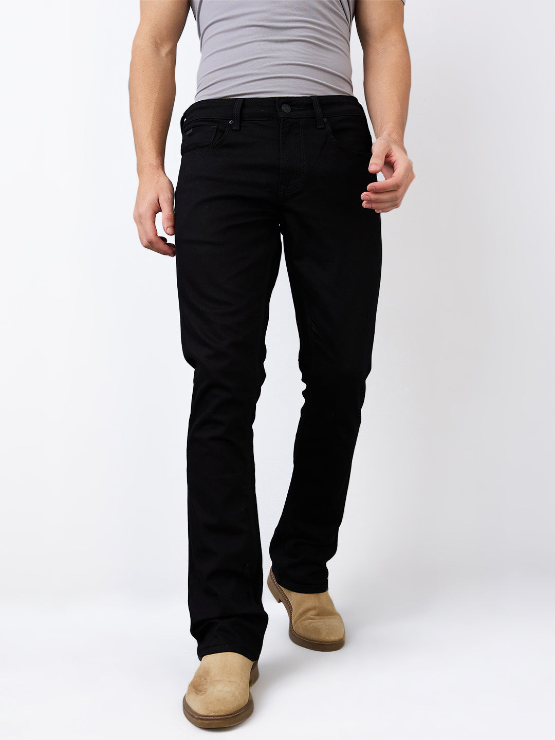 Men Jeans Regular Fit Black Mid Rise