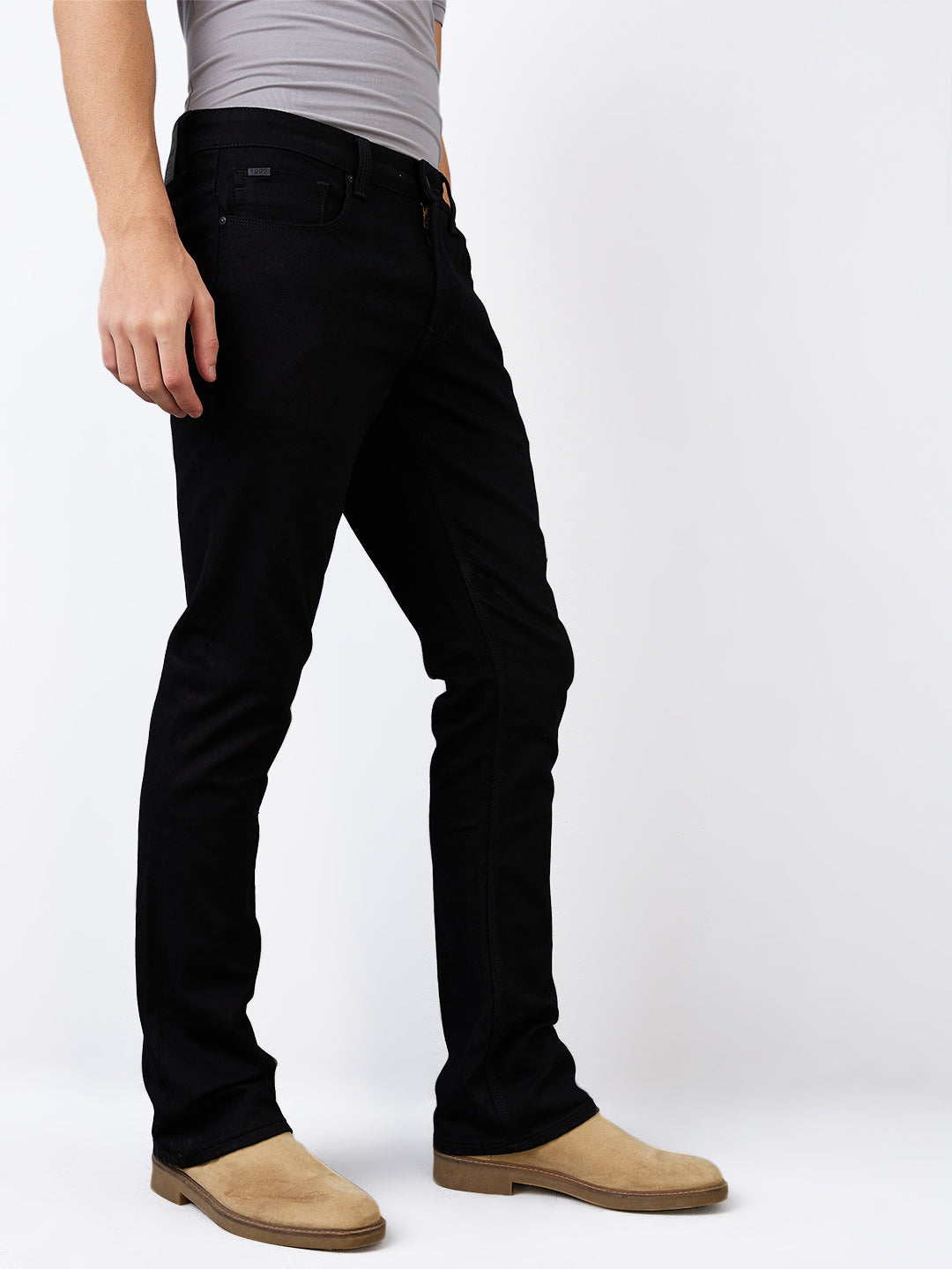Men Jeans Regular Fit Black Mid Rise