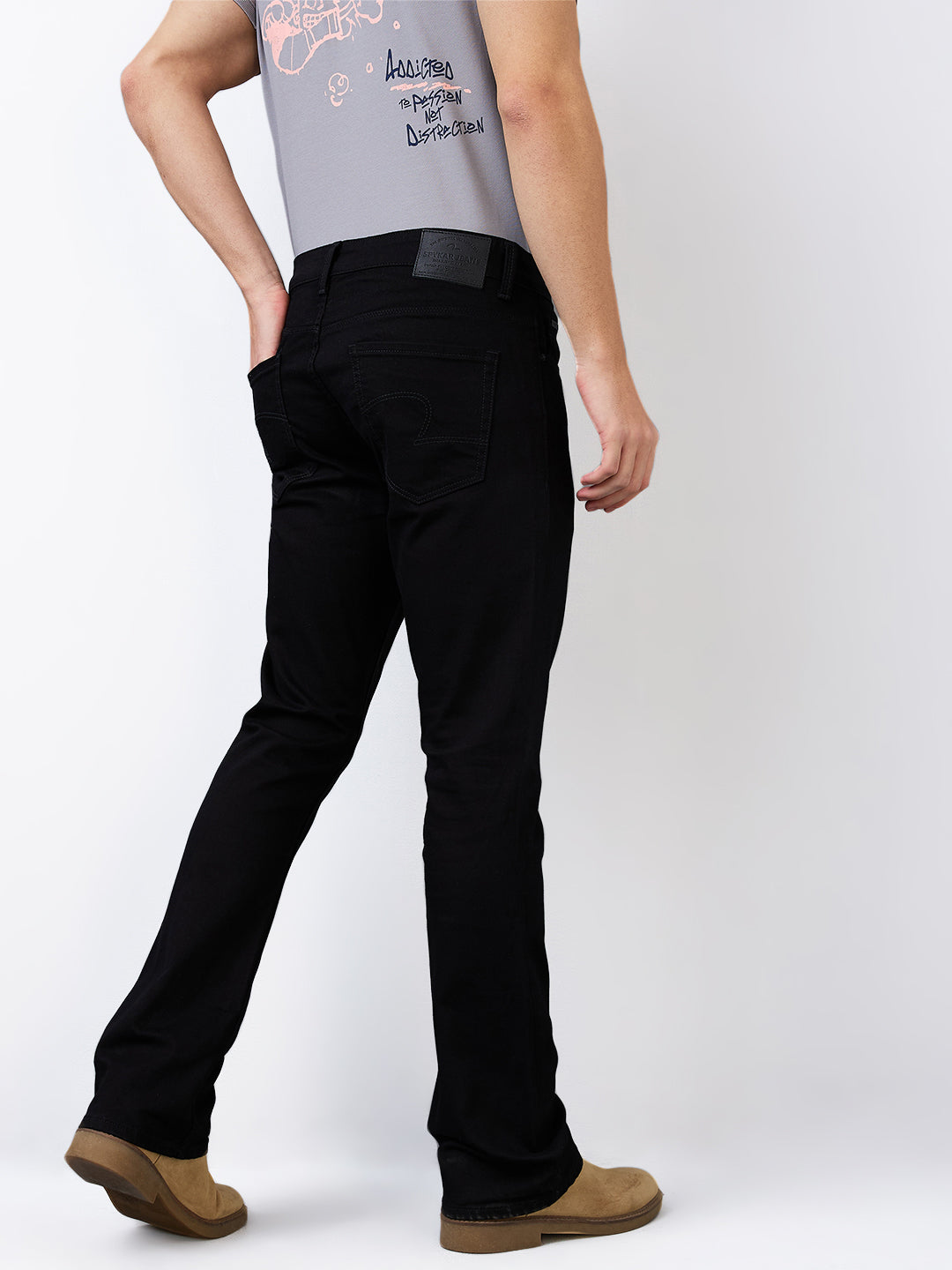 Spykar Black Mid Rise Regular Fit Casual Jeans For Men