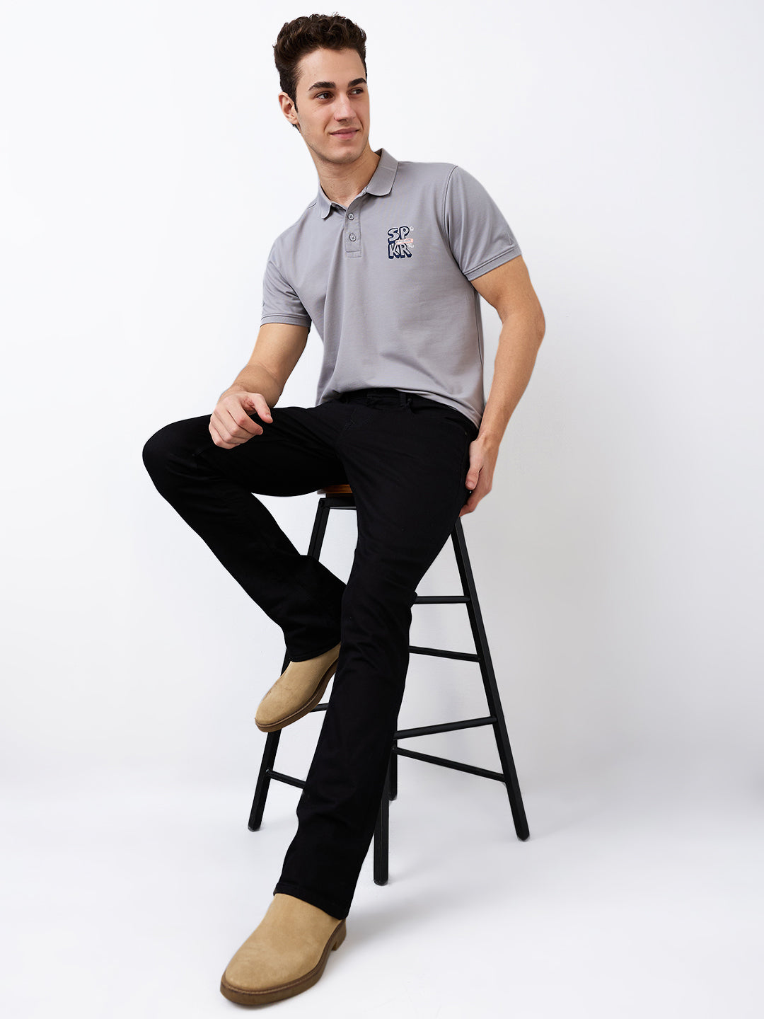 Spykar Black Mid Rise Regular Fit Casual Jeans For Men