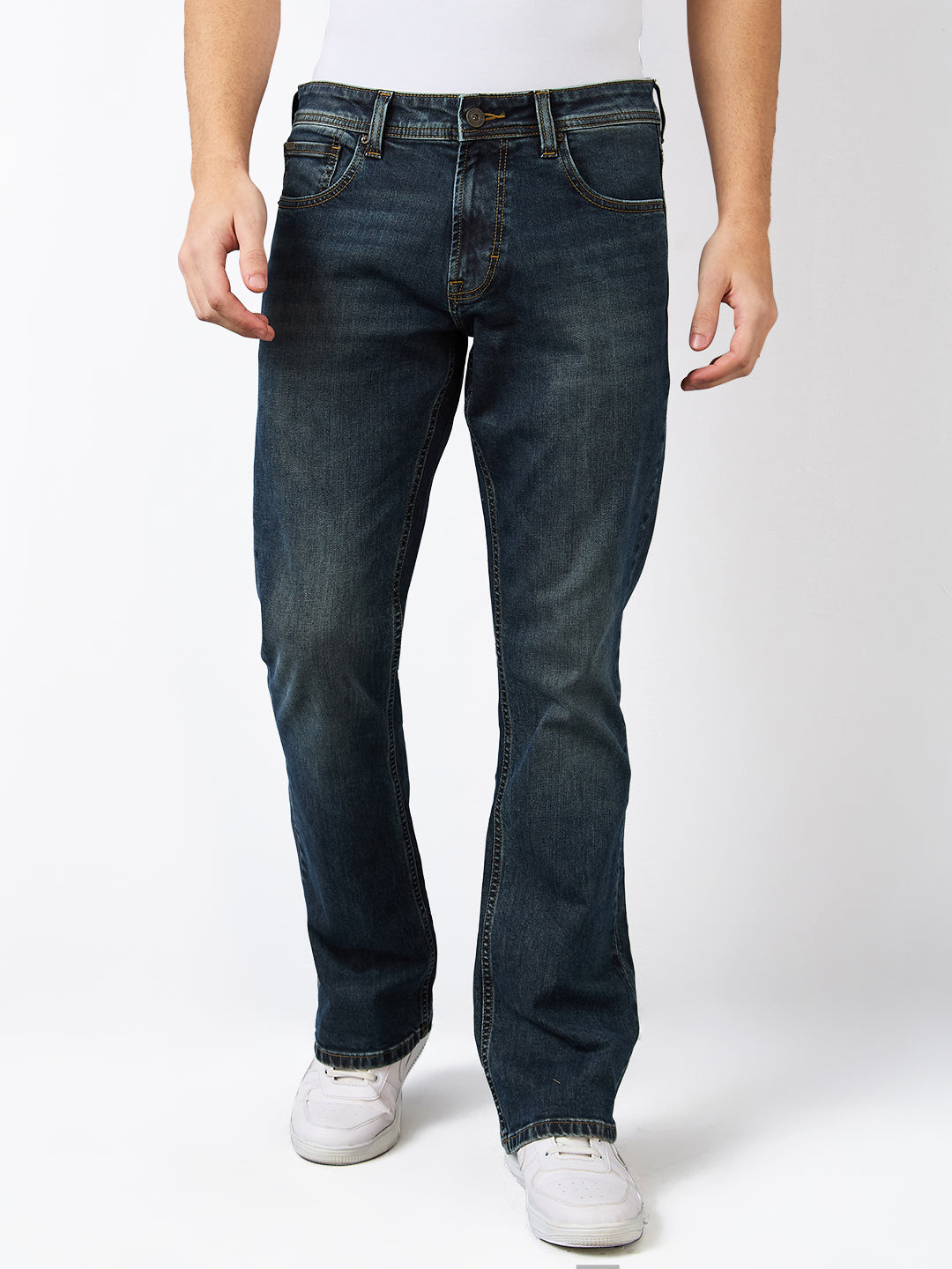 Men Jeans Regular Fit Brown Mid Rise