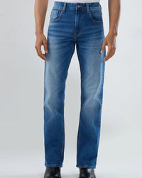 Men Jeans Boot Cut Fit Mid Blue Mid Rise