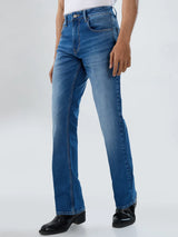 Men Jeans Boot Cut Fit Mid Blue Mid Rise
