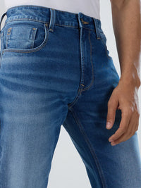 Men Jeans Boot Cut Fit Mid Blue Mid Rise