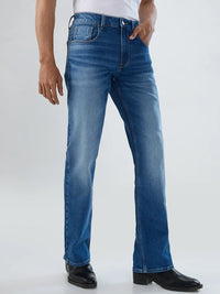 Men Jeans Boot Cut Fit Mid Blue Mid Rise