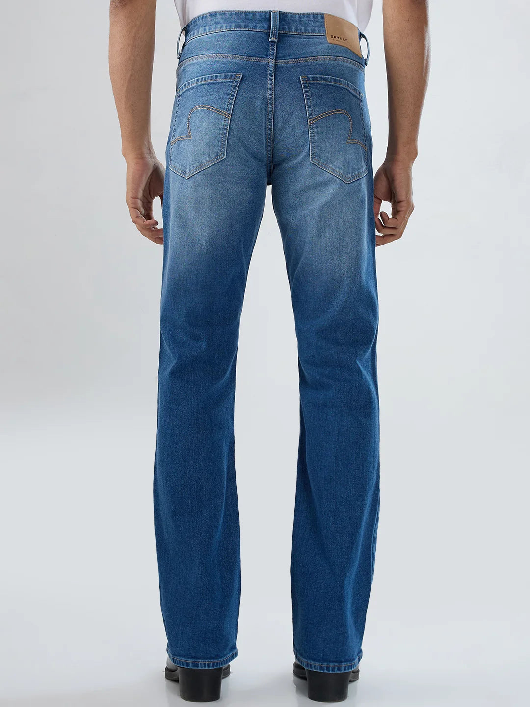 Men Jeans Boot Cut Fit Mid Blue Mid Rise