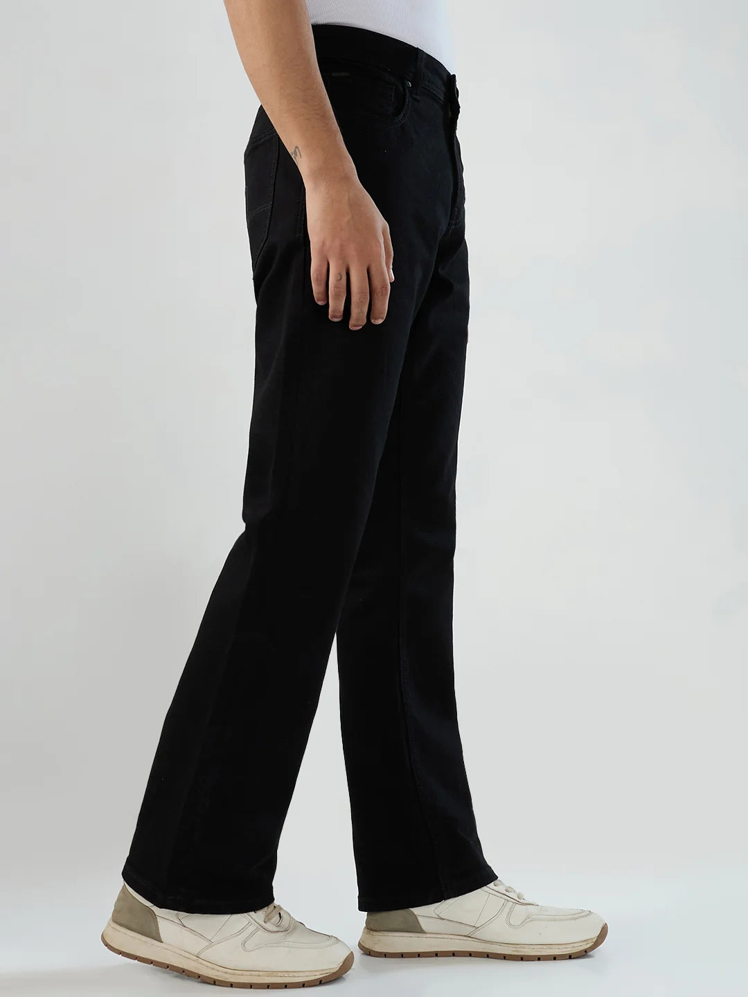 Men Jeans Boot Cut Fit Black Mid Rise