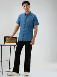 Men Jeans Boot Cut Fit Black Mid Rise