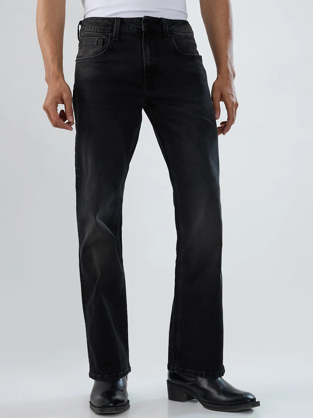 Men Jeans Boot Cut Fit Black Mid Rise