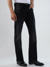 Men Jeans Boot Cut Fit Black Mid Rise