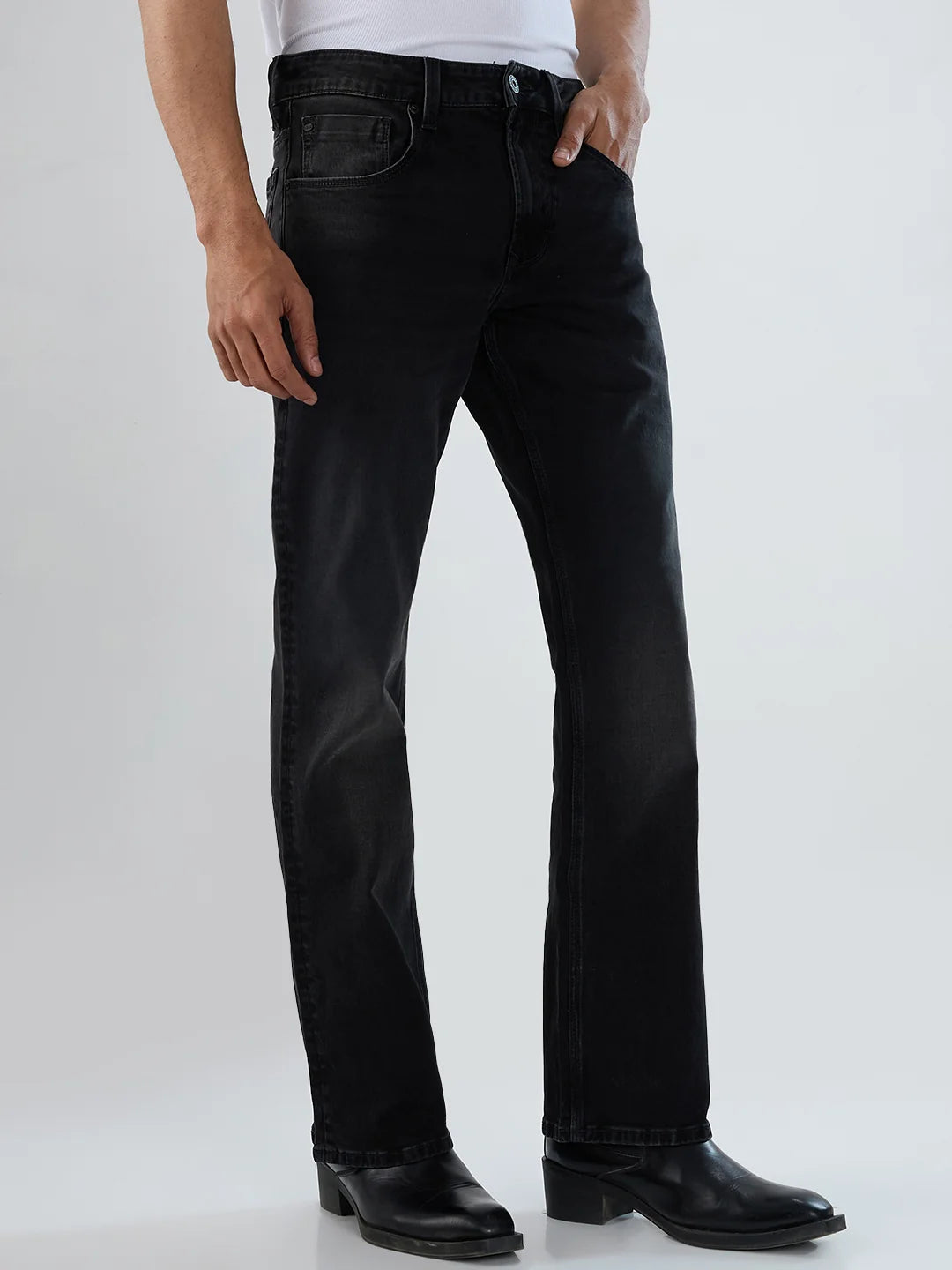 Men Jeans Boot Cut Fit Black Mid Rise