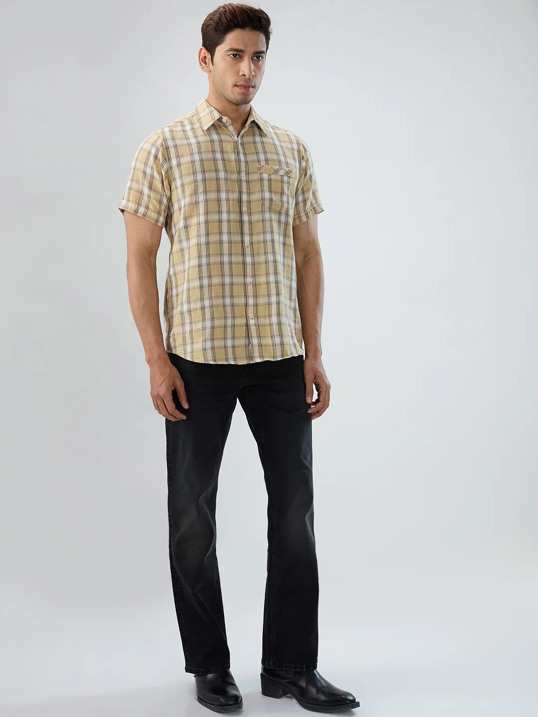 Men Jeans Boot Cut Fit Black Mid Rise