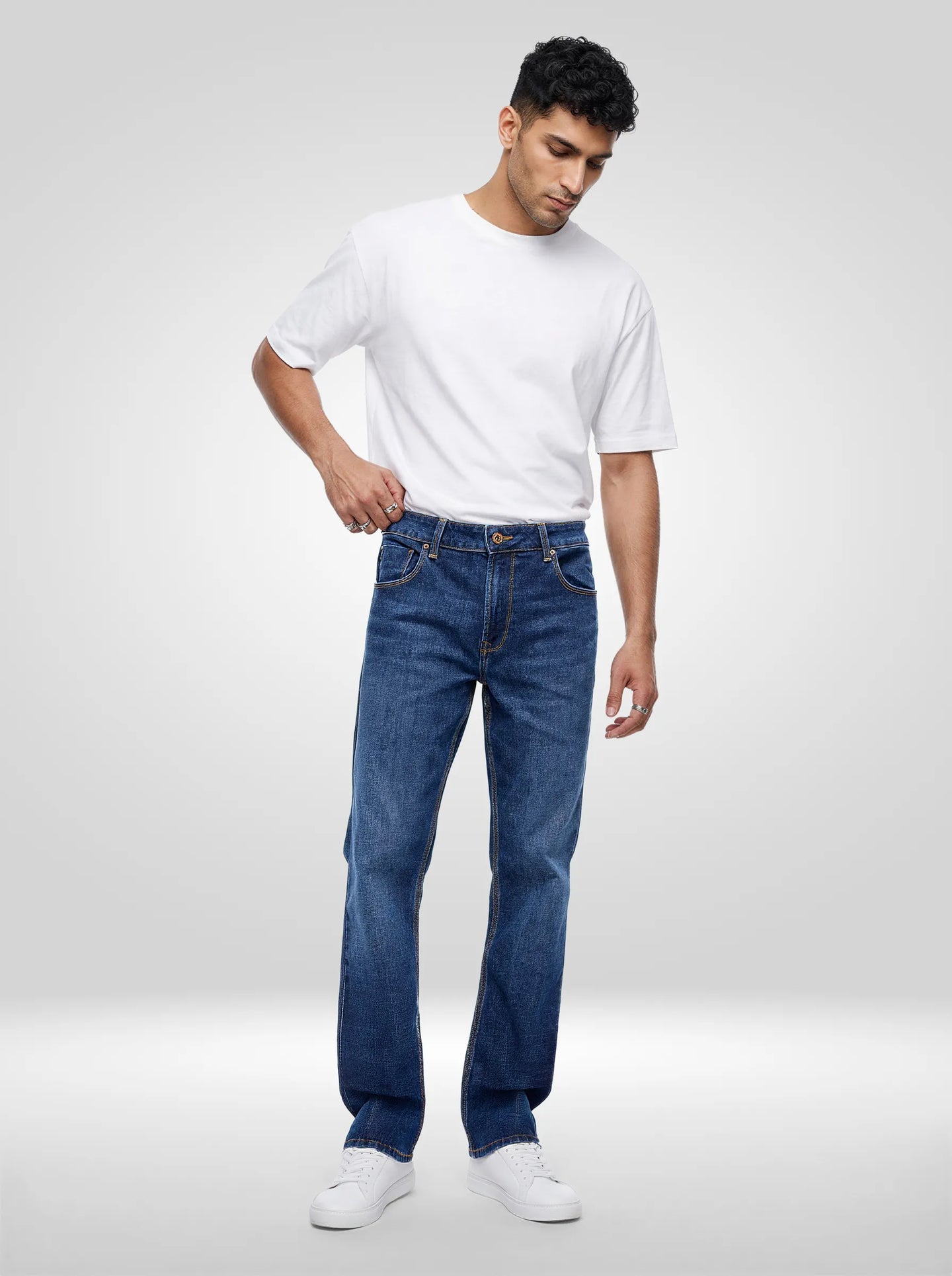 Men Rafter Jeans Boot Cut Fit Dark Blue Mid Rise