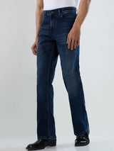 Men Jeans Boot Cut Fit Dark Blue Mid Rise